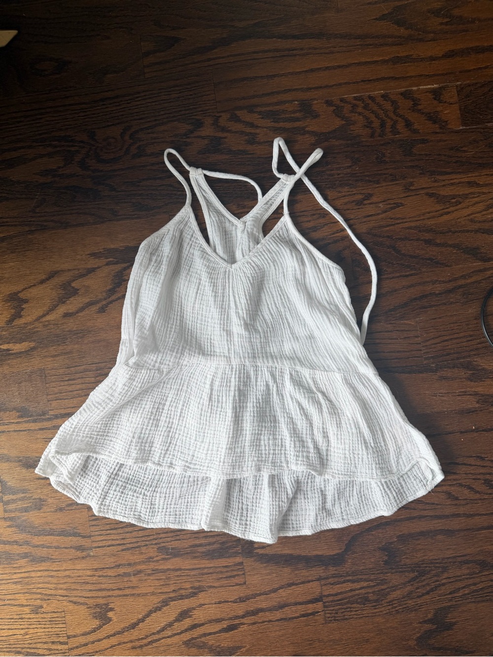 White Textured Tiered Spaghetti Strap Tank